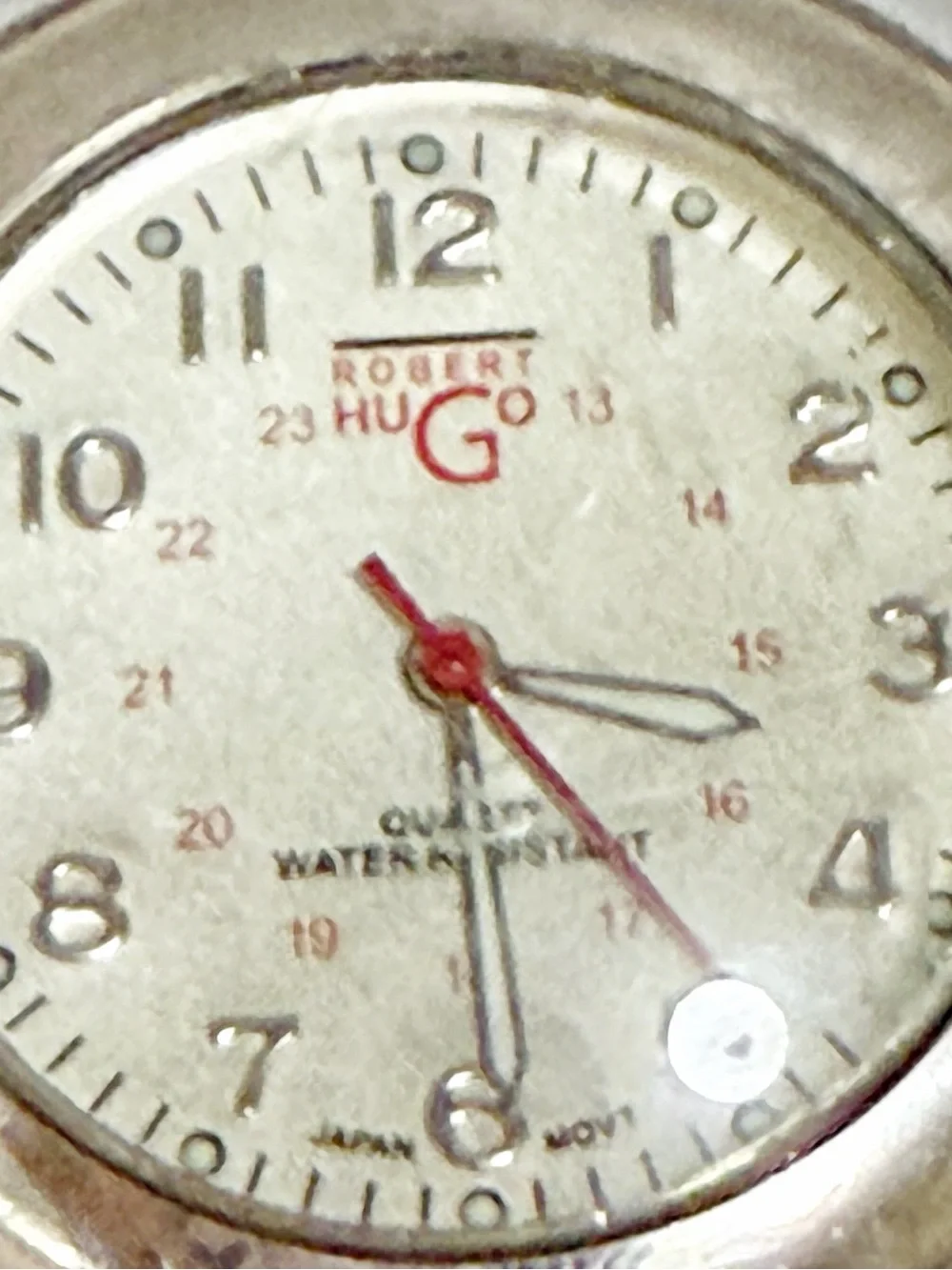 Vintage Robert Hugo Quartz Watch Men Silver Military Dial Japan Movt Analog